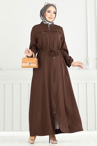 moda selvim Abaya 23102UKB929-M Brown - Thumbnail