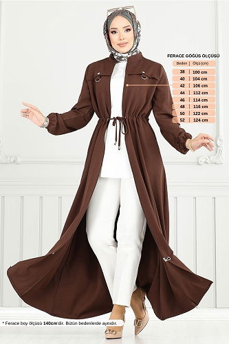 moda selvim عباءة بني 23102UKB929-M - Thumbnail