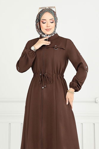 moda selvim عباءة بني 23102UKB929-M - Thumbnail