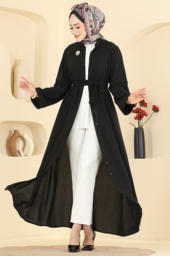 moda selvim عباءة أسود 235ASN888 - Thumbnail