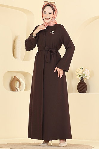 moda selvim Abaya 235ASN888 Brown - Thumbnail