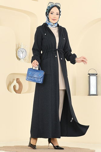 moda selvim Abaya 24011UKB139 Black - Thumbnail