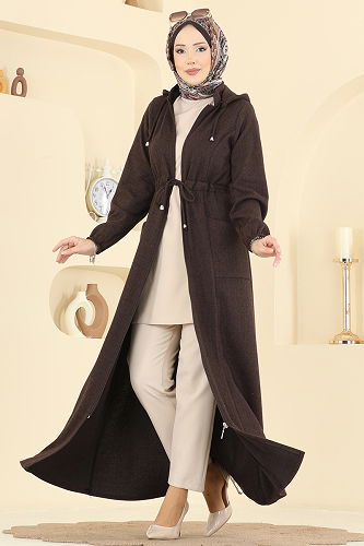 moda selvim Abaya 24011UKB139 Brown - Thumbnail