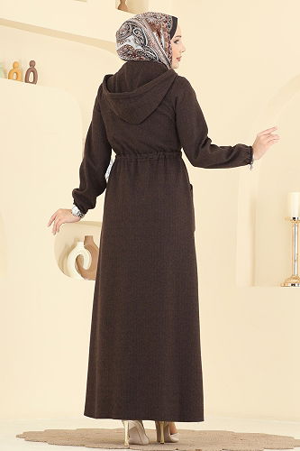 moda selvim Abaya 24011UKB139 Brown - Thumbnail