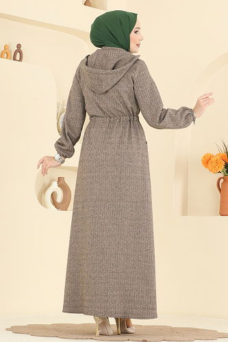 moda selvim عباءة بيج 24011UKB139 - Thumbnail