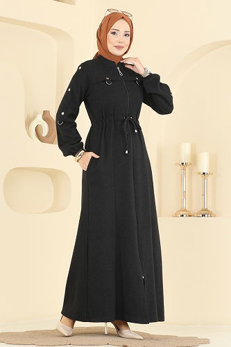 moda selvim Abaya 24013UKB139 Black - Thumbnail