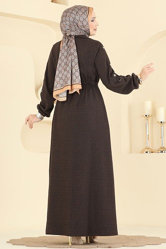 moda selvim عباءة بني غامق 24013UKB139 - Thumbnail