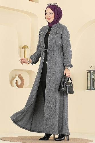 moda selvim Abaya 24013UKB139 Gray - Thumbnail
