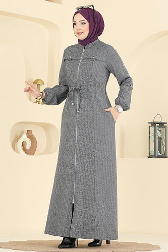moda selvim Abaya 24013UKB139 Gray - Thumbnail