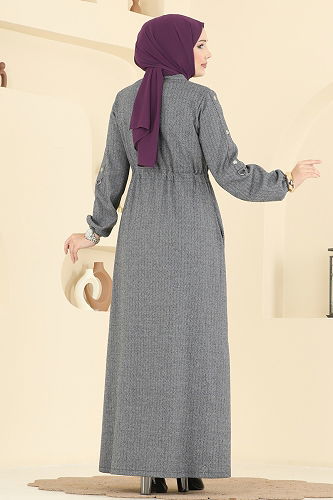 moda selvim عباءة رمادي 24013UKB139 - Thumbnail