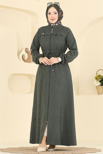 moda selvim Abaya 24013UKB139 Khaki - Thumbnail