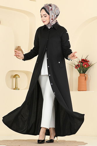 moda selvim Abaya 24014UKB139 Black - Thumbnail