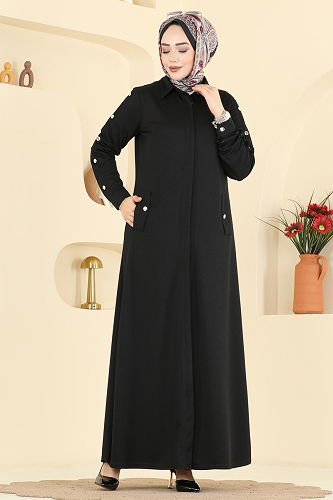 moda selvim Abaya 24014UKB139 Black - Thumbnail