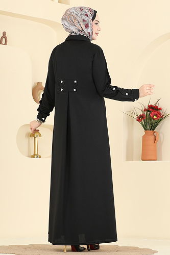 moda selvim Abaya 24014UKB139 Black - Thumbnail