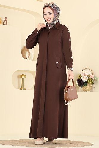 moda selvim عباءة بني 24014UKB139 - Thumbnail