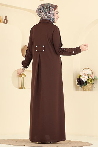 moda selvim عباءة بني 24014UKB139 - Thumbnail