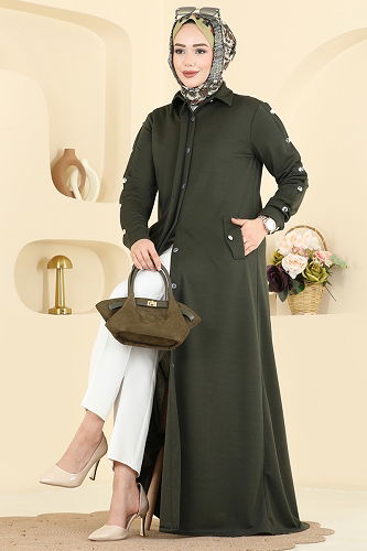 moda selvim Abaya 24014UKB139 Khaki - Thumbnail