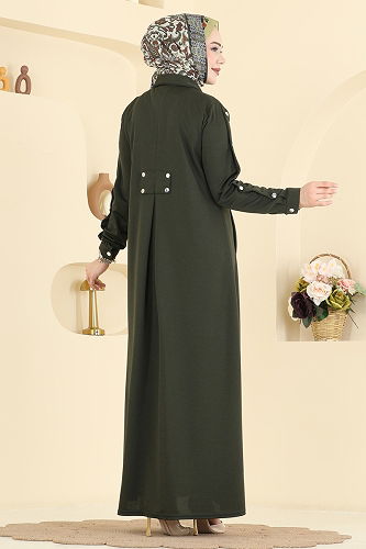moda selvim Abaya 24014UKB139 Khaki - Thumbnail