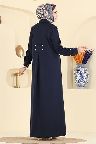 moda selvim Abaya 24014UKB139 Navy Blue - Thumbnail