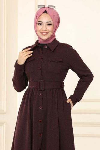 moda selvim Abaya 2401SL432 Dark Claret Red - Thumbnail