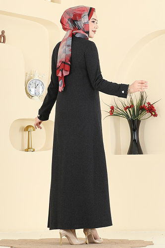 moda selvim عباءة أسود 24025UKB139 - Thumbnail