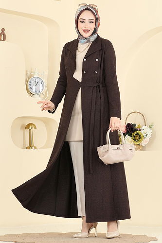 moda selvim Abaya 24025UKB139 Brown - Thumbnail
