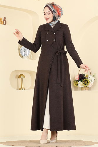 moda selvim Abaya 24025UKB139 Brown - Thumbnail