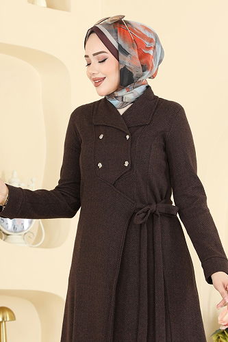moda selvim عباءة بني 24025UKB139 - Thumbnail