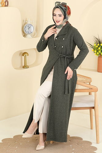 moda selvim Abaya 24025UKB139 Khaki - Thumbnail