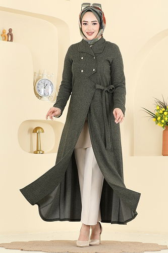 moda selvim Abaya 24025UKB139 Khaki - Thumbnail