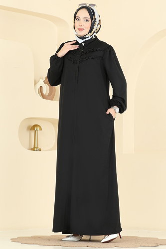 moda selvim Abaya 24031UKB139 Black - Thumbnail