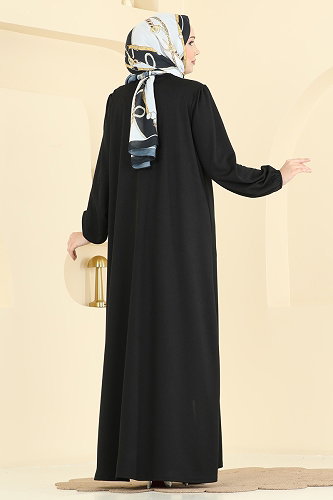 moda selvim Abaya 24031UKB139 Black - Thumbnail
