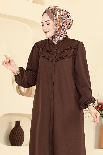 moda selvim عباءة بني 24031UKB139 - Thumbnail