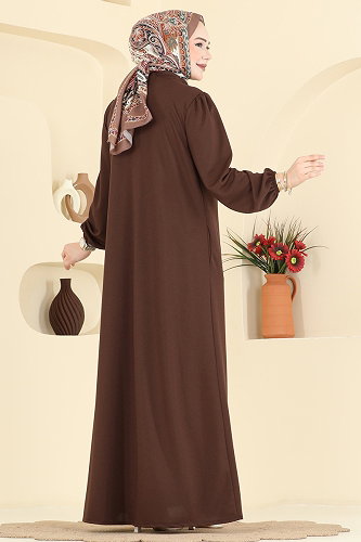 moda selvim عباءة بني 24031UKB139 - Thumbnail