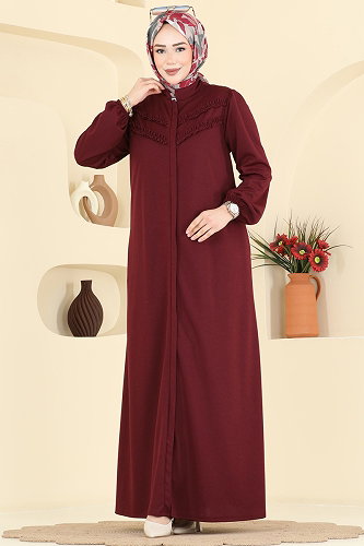 moda selvim Abaya 24031UKB139 Burgundy - Thumbnail