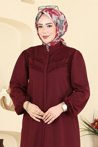 moda selvim عباءة خمري 24031UKB139 - Thumbnail