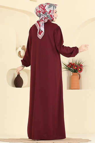 moda selvim عباءة خمري 24031UKB139 - Thumbnail