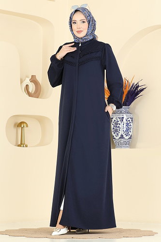 moda selvim Abaya 24031UKB139 Navy Blue - Thumbnail