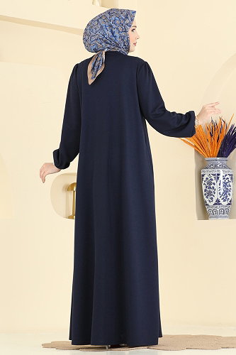 moda selvim Abaya 24031UKB139 Navy Blue - Thumbnail