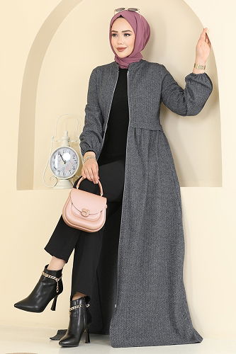 moda selvim Abaya 24083UKBK1160 Anthracite - Thumbnail