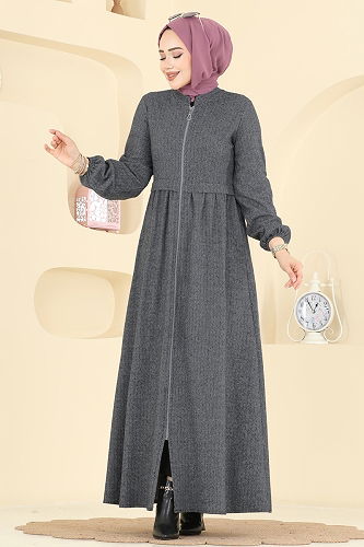 moda selvim عباءة رمادي غامق 24083UKBK1160 - Thumbnail