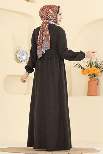 moda selvim Abaya 24083UKBK1160 Brown - Thumbnail