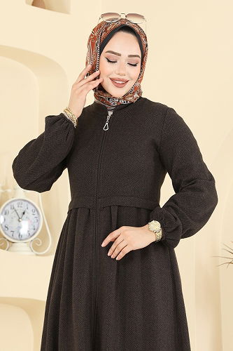 moda selvim عباءة بني 24083UKBK1160 - Thumbnail