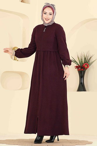 moda selvim Abaya 24083UKBK1160 Burgundy - Thumbnail