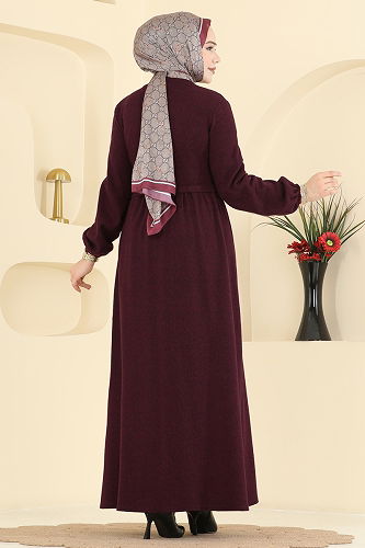 moda selvim Abaya 24083UKBK1160 Burgundy - Thumbnail