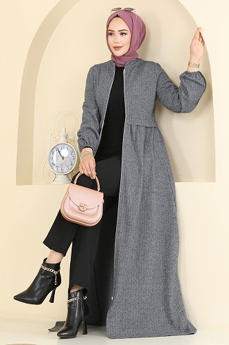 moda selvim Abaya 24083UKBK1160 Gray - Thumbnail