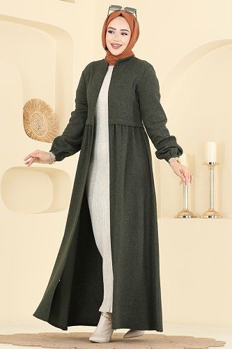 moda selvim Abaya 24083UKBK1160 Khaki - Thumbnail