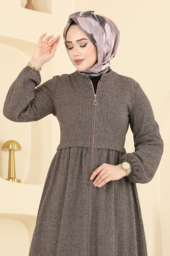 moda selvim عباءة بيج 24083UKBK1160 - Thumbnail