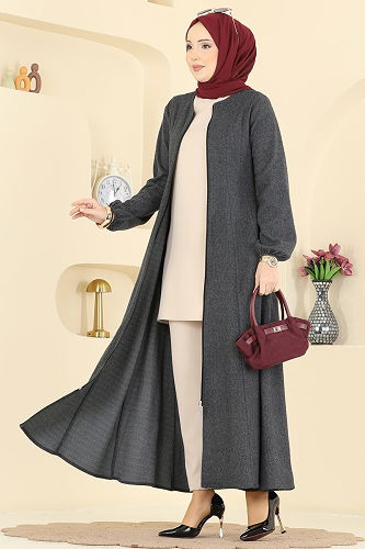 moda selvim Abaya 24091UKBK1161 Anthracite - Thumbnail