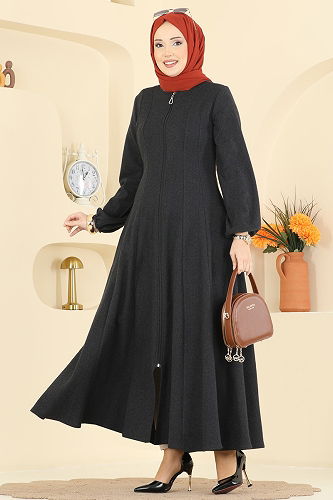 moda selvim Abaya 24091UKBK1161 Black - Thumbnail